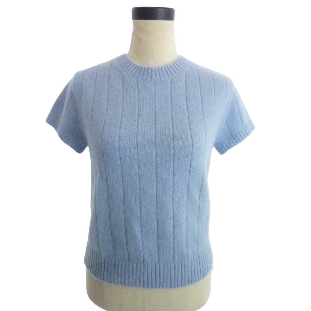 NWT Reformation Blue Ribbed Knit Short Sleeve Sweater Tee M